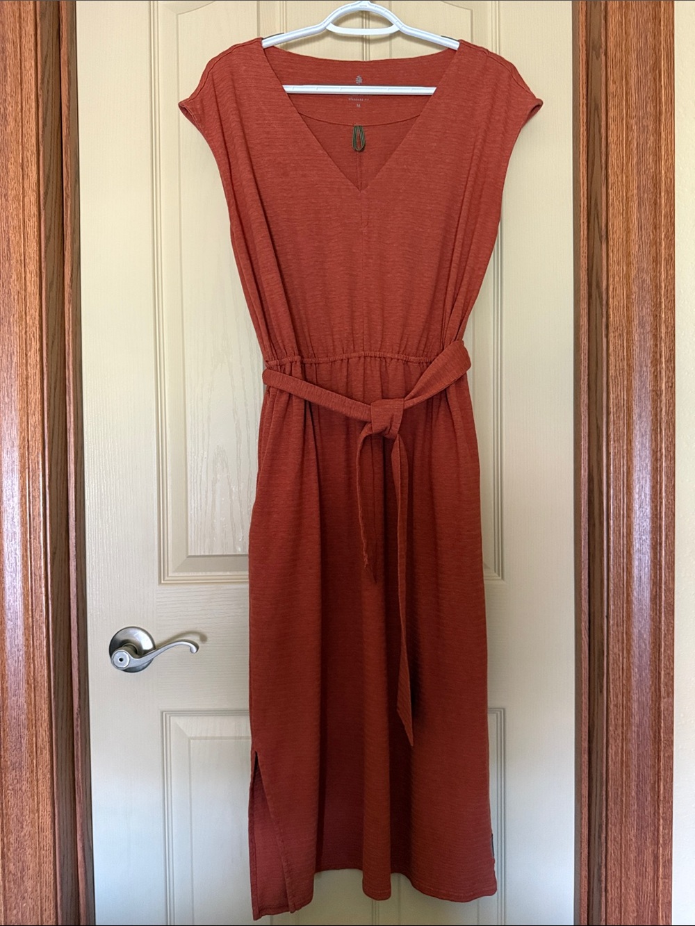 Royal Robbins V-Neck Belted Midi Dress - Rust